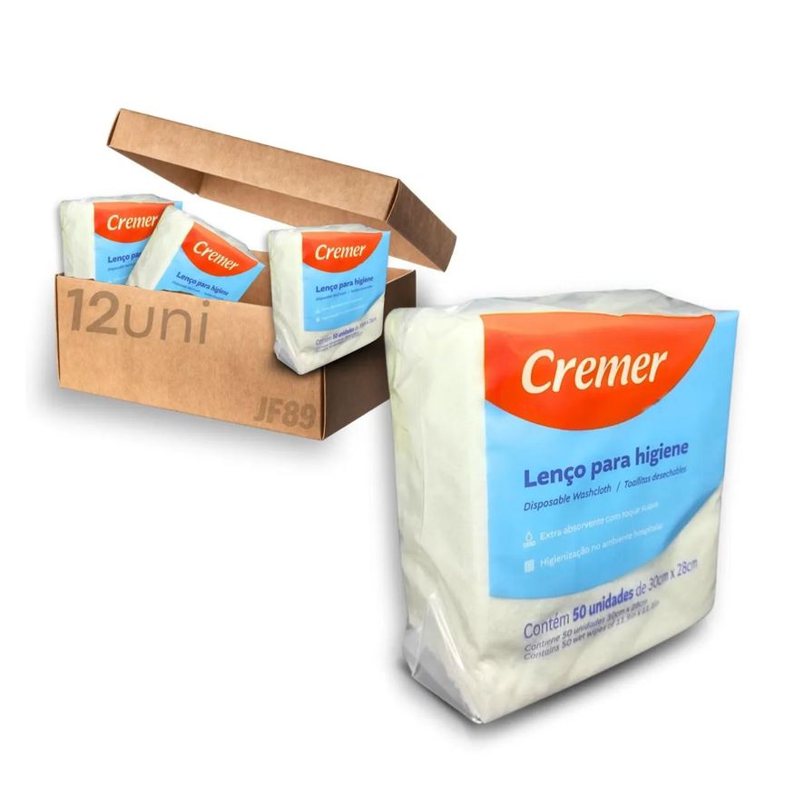 Cremer Lenço de Higiene e Banho Pacote com 600 unidades (12 pacotes com 50 unidades)