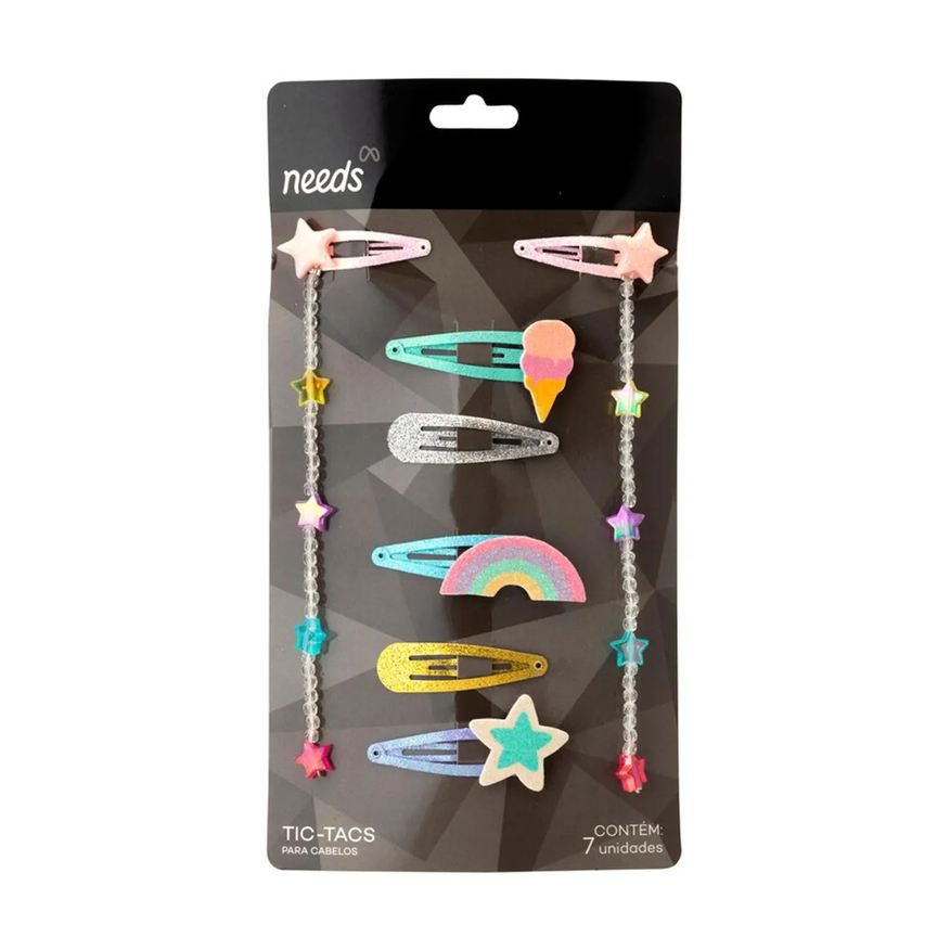 Needs Presilha de Cabelo Infantil 5 Tic-Tacs + 2 Mechas de Miçangas