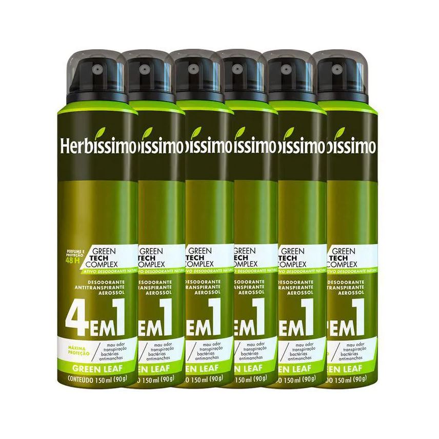 Herbíssimo Kit Desodorante Antritanspirante Aerosol Green Leaf 48h 150ml 6 unidades
