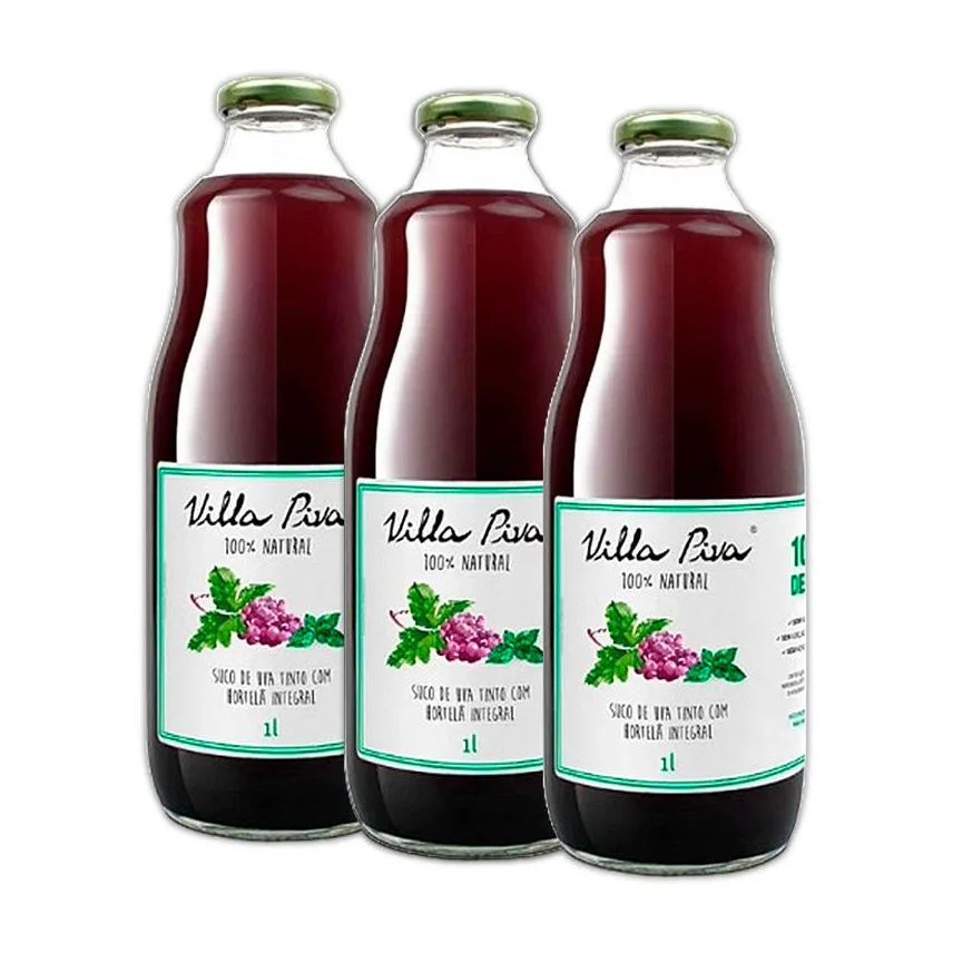 Villa Piva Kit 3x: Suco de Uva com Hortelã Sem Açúcar 1l