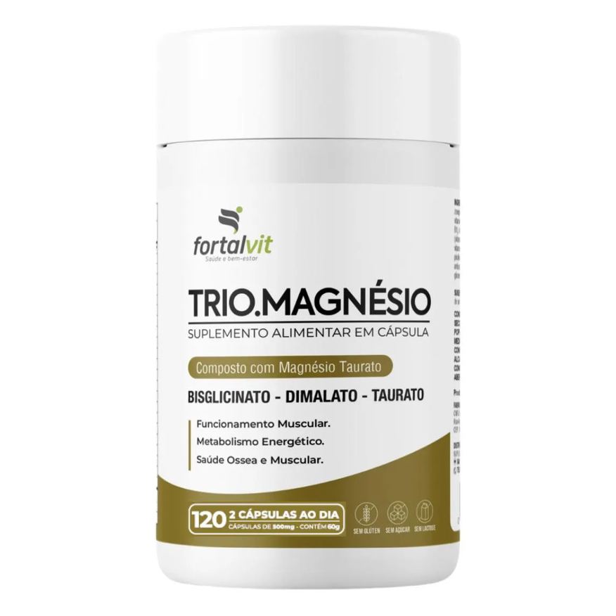 Fortalvit Trio.magnésio - Bisclicinato, Dimalato e Taurato 120 Cápsulas, 2 Meses,