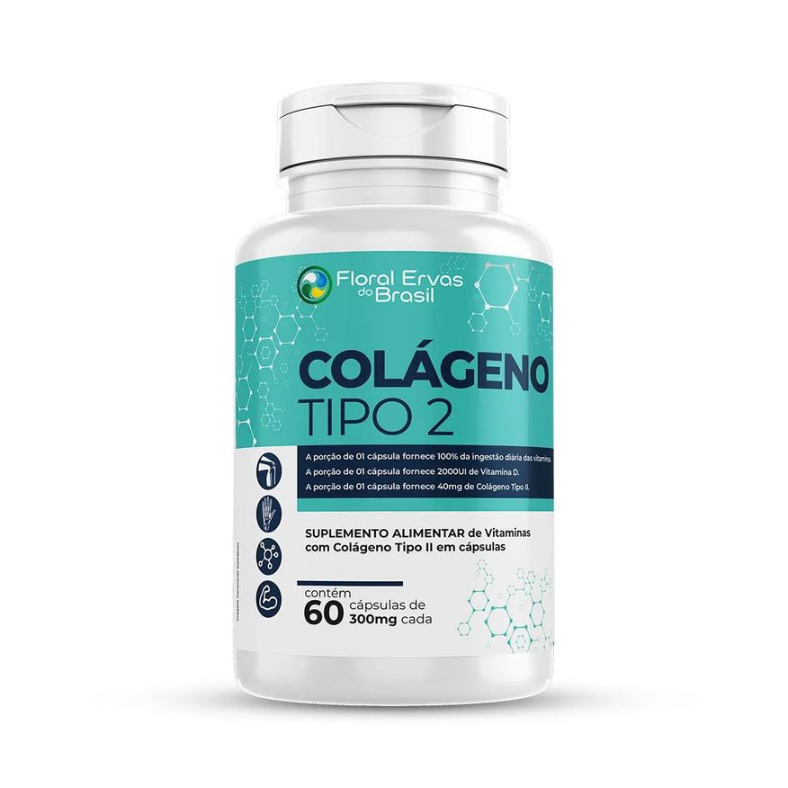 Floral Ervas do Brasil Colágeno Tipo 2 I I 60 Cápsulas + Vitaminas Máximo 1 Ao Dia