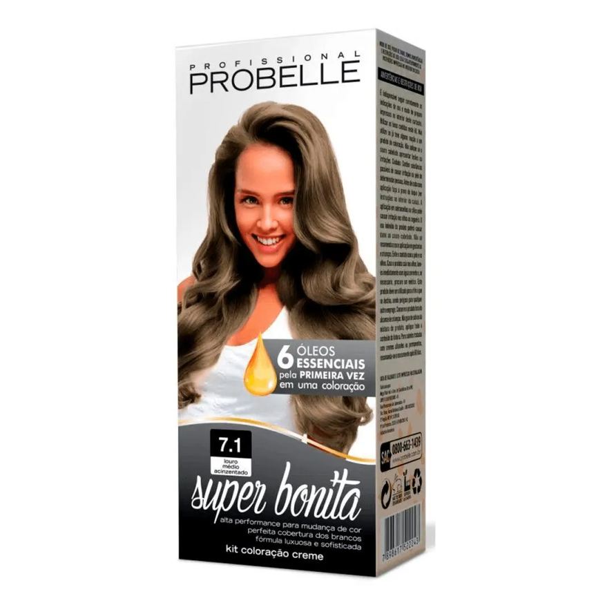 Probelle Tintura Super Bonita 7.1 Louro Medio Acinzentado