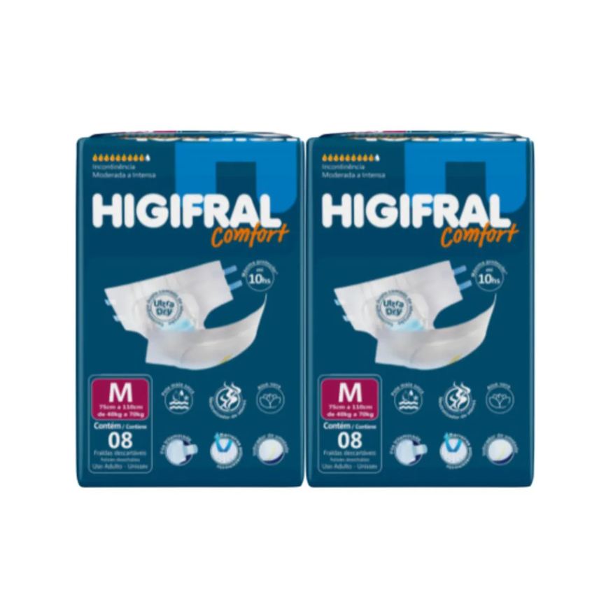 Higifral Kit C2 Fralda Adulto Comfort Tam M 10h Proteção