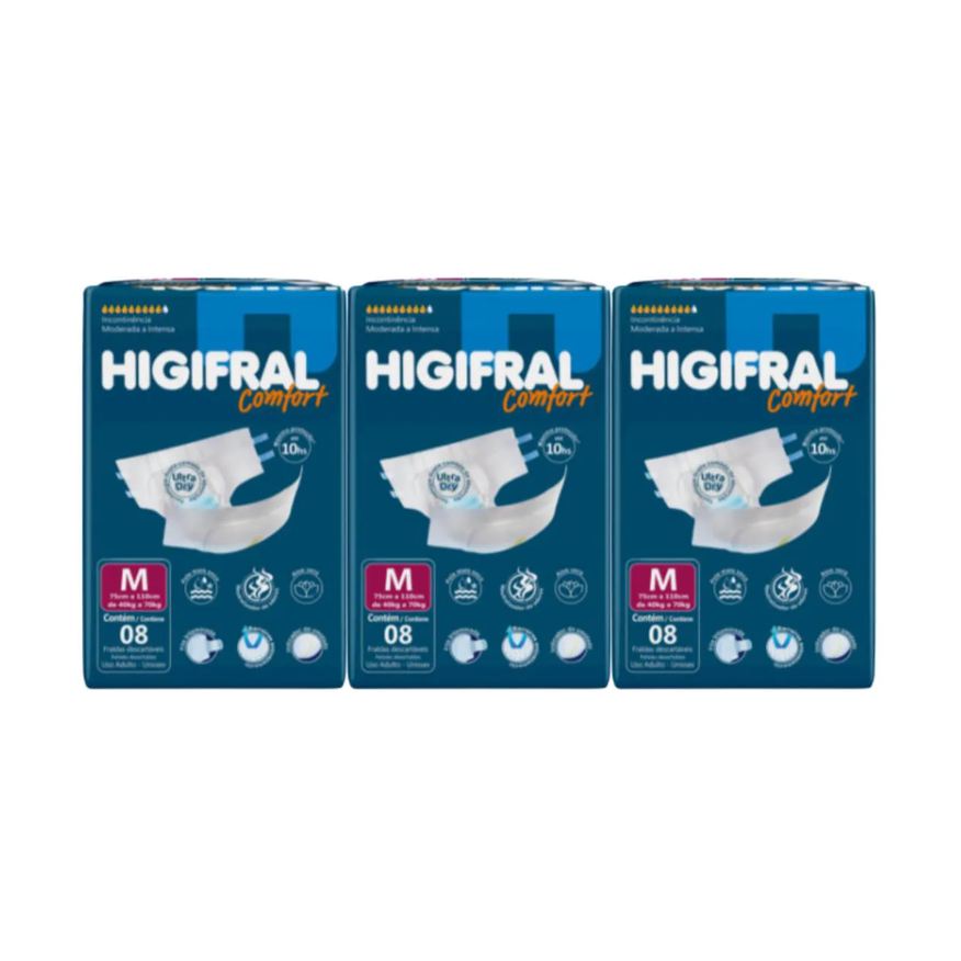 Higifral Kit C3 Fralda Adulto Tam M Comfort Descartável