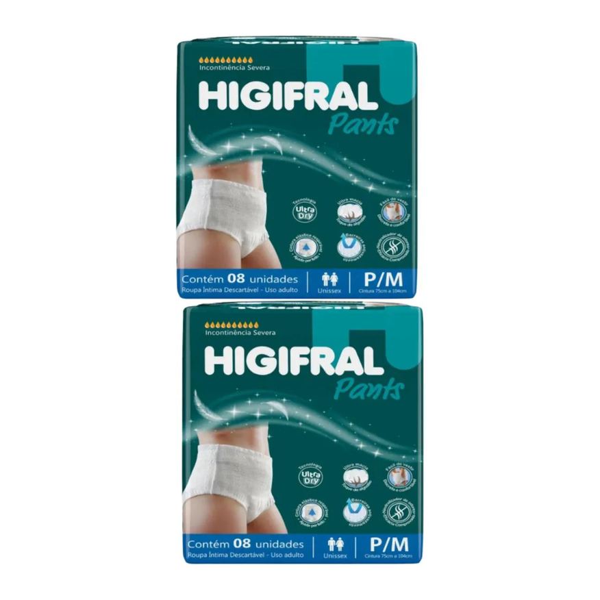 Higifral Kit C2 Roupa Íntima Unissex P/m Adulto Pants