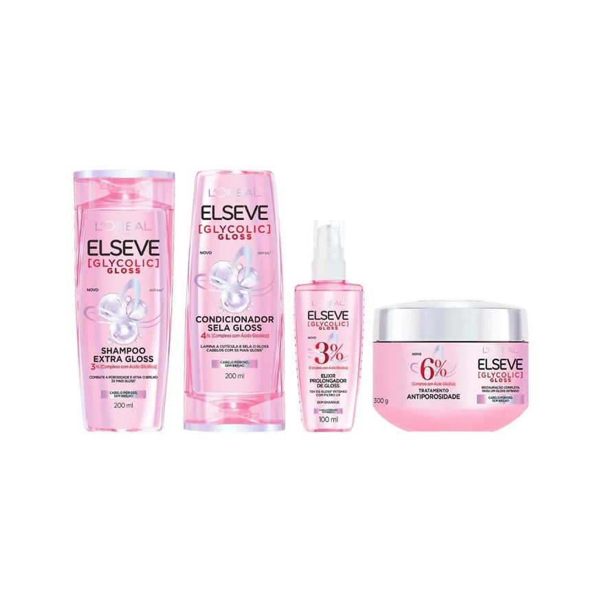 Elseve Kit Glycolic Gloss Sh 200ml+cond 200ml+cr Trat+serum