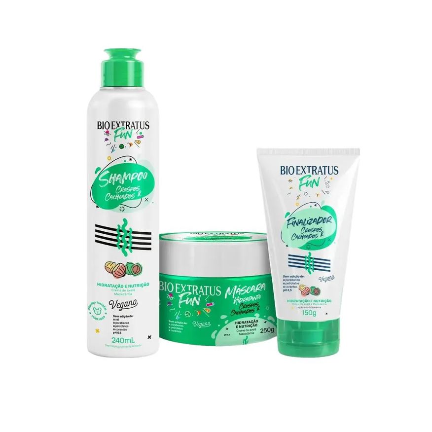 Bio Extratus Kit 1 Shampoo 1 Mascara 1 Finalizador Fun Crespos e Cacheados