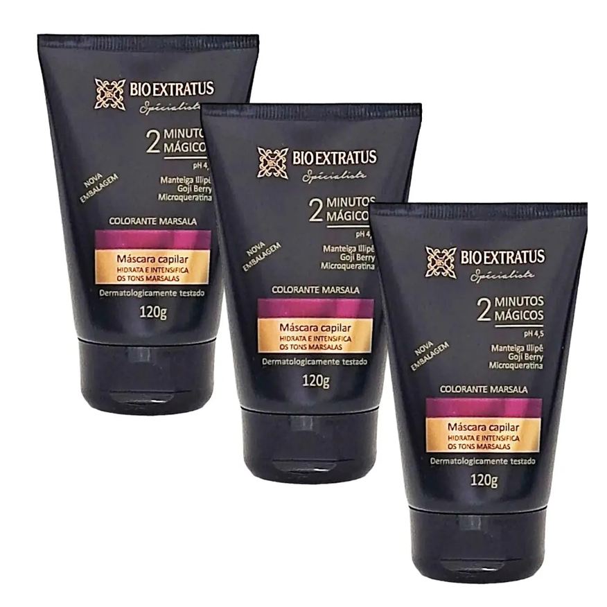 Bio Extratus Kit 3 Mascara Colorante Marsala Reaviva A Cor e Trata 120g