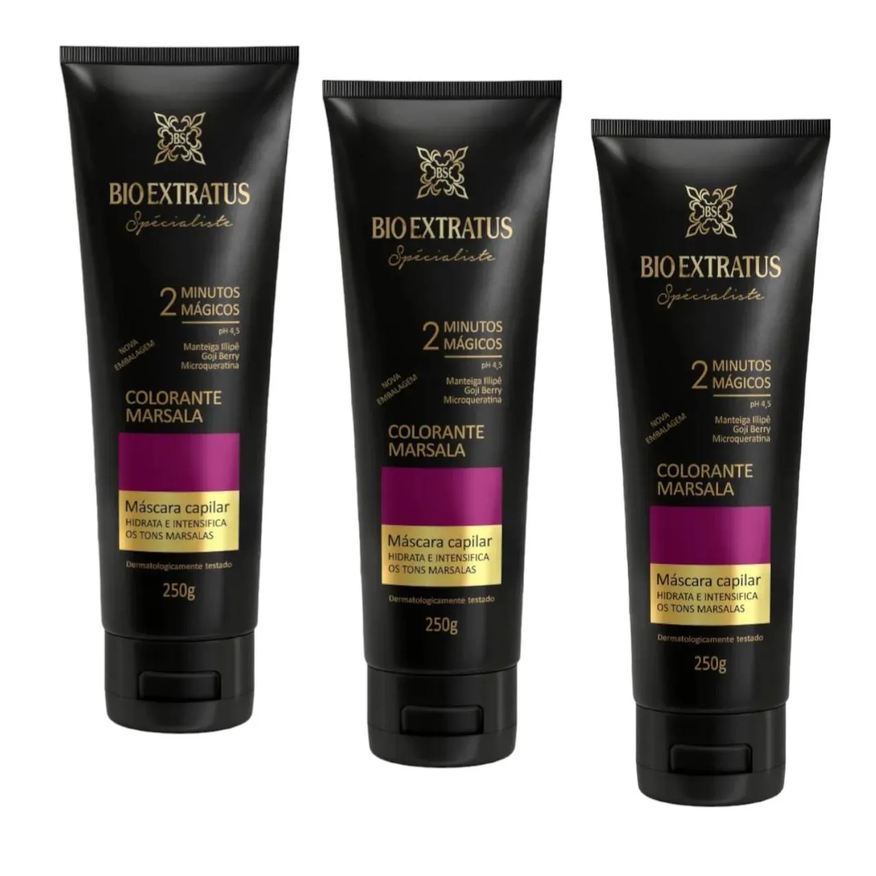 Bio Extratus Kit 3 Mascara Colorante Marsala Reaviva A Cor e Trata 250g