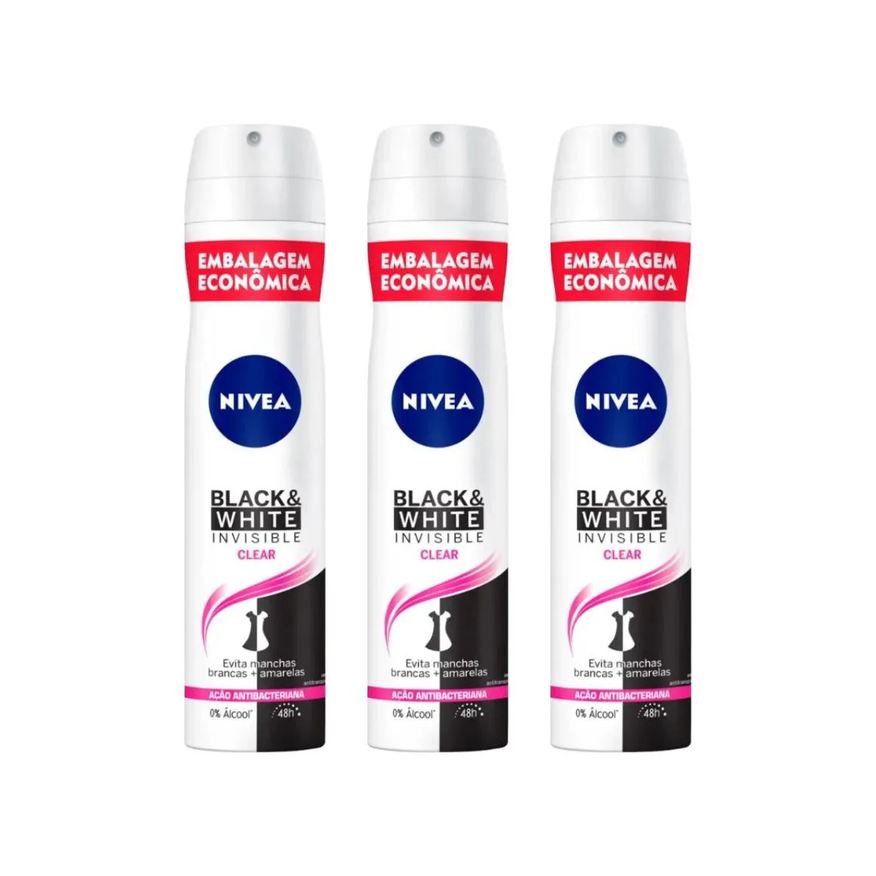 Nivea Desod Aero 200ml Fem Black Whit Invisible Clear - 3un