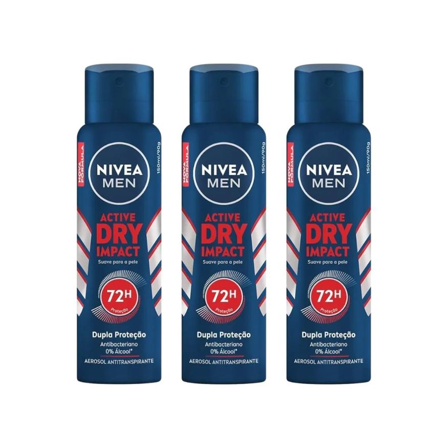 Nivea Desodorante Aero 200ml Men Dry Impact - Kit C / 3un