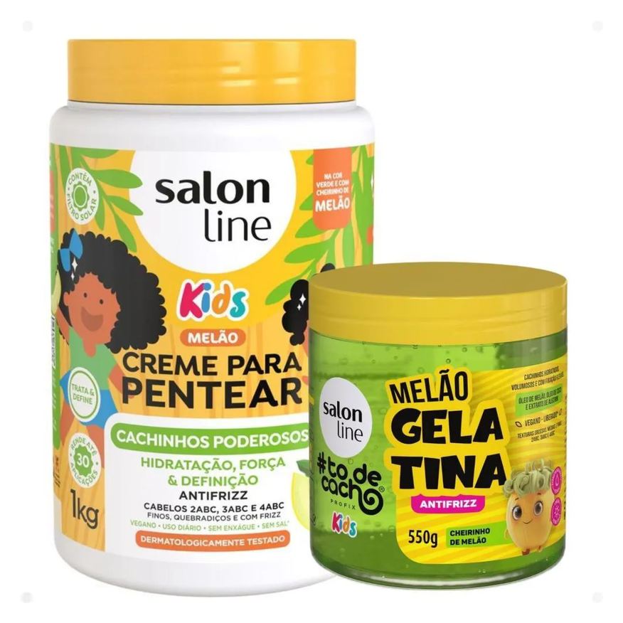 Salon Line Kit Kids 1 Creme para Pentear e 1 Gelatina Antifrizz Melão