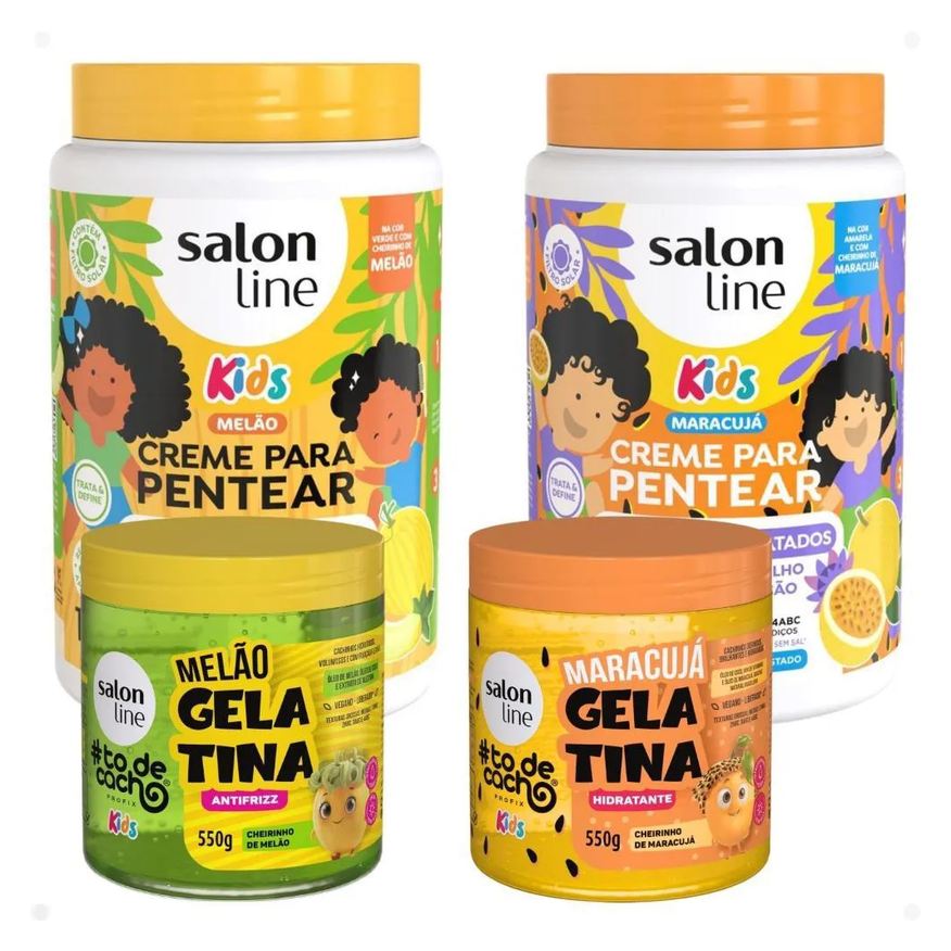 Salon Line Kit Kids: 2 Cremes e 2 Gelatinas Melão e Maracujá