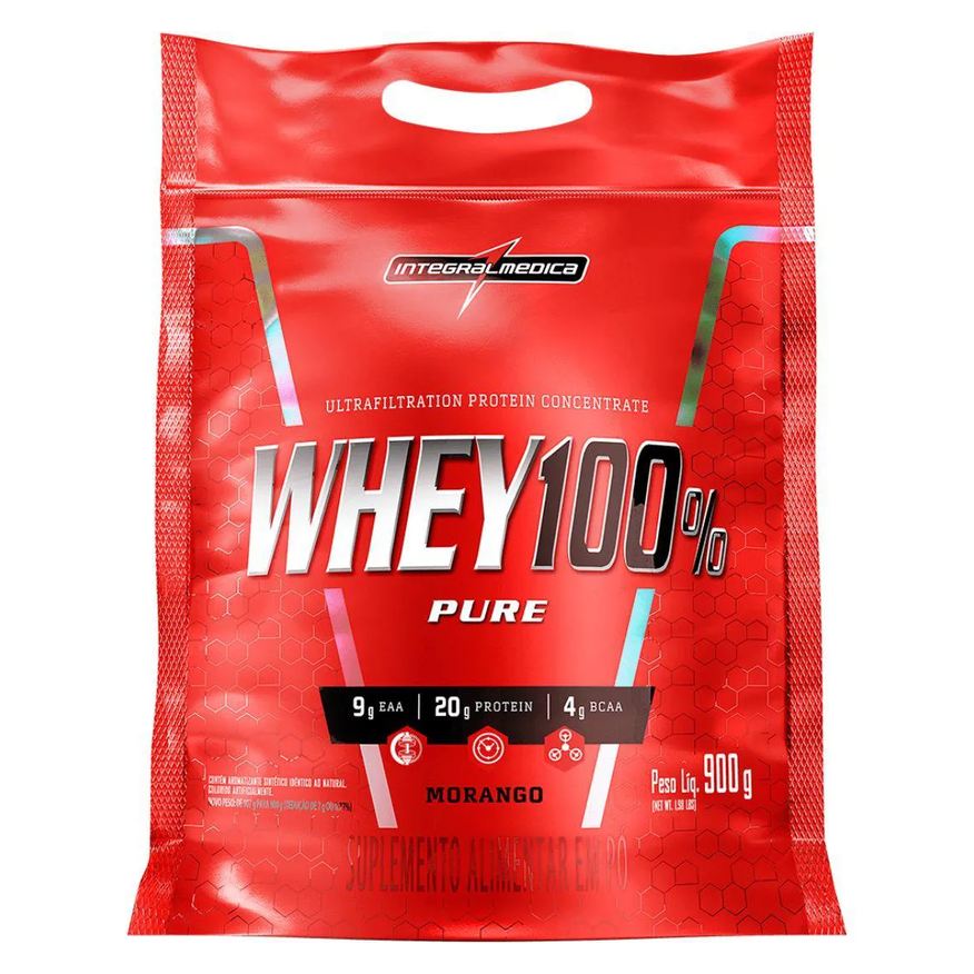 Integralmédica Whey 100% Pure Morango Pouch 900g
