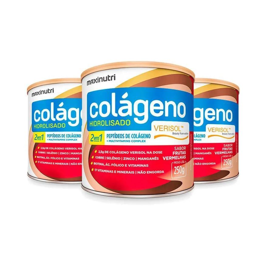 Maxinutri Kit 3 Colágenos Verisol Lata 250g Frutas Vermelhas