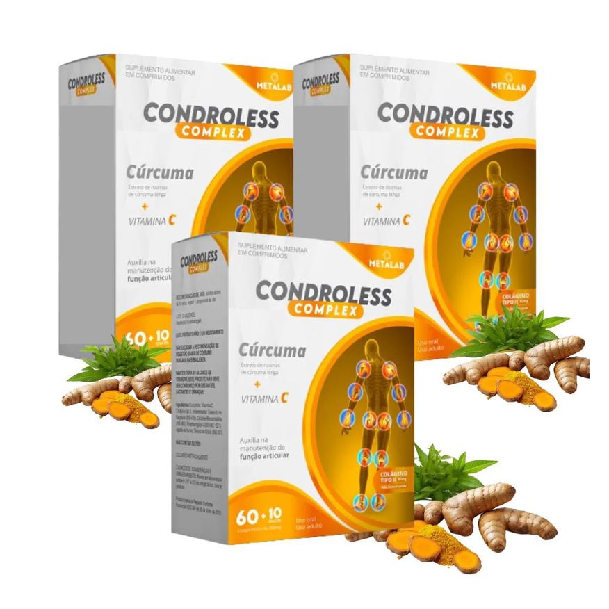 Metalab Condroless Complex Curcuma, Colágeno Tipo Ii e Vitamina C Kit 3 Caixas de 60 comprimidos