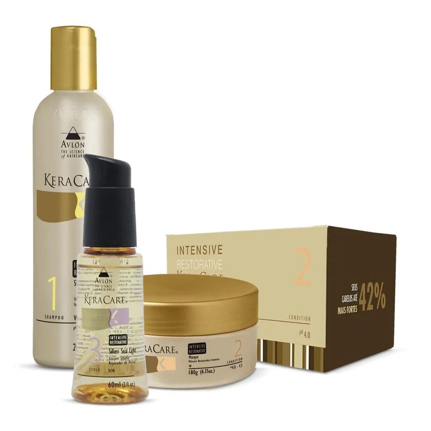Avlon Kit Keracare Intensive Restorative Shampoo 240ml + Máscara 180g + Silken Seal Light 60ml