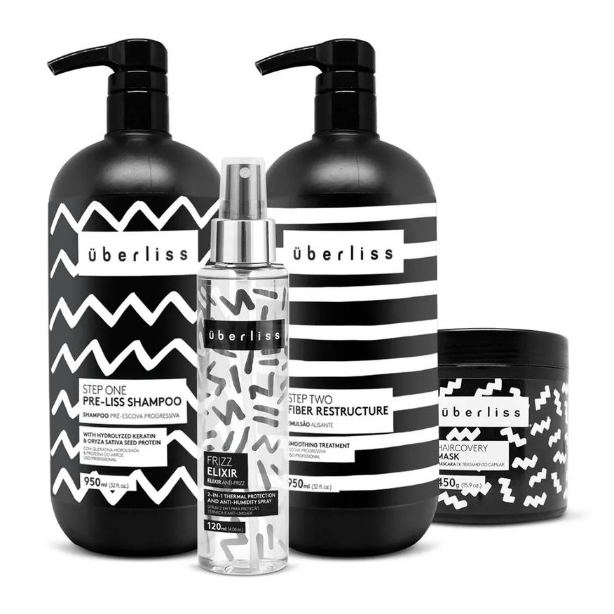 Avlon Kit Escova Progressiva sem Formol Uberliss 2 Passos + Haircovery Mask 450g + Protetor Térmico 120ml