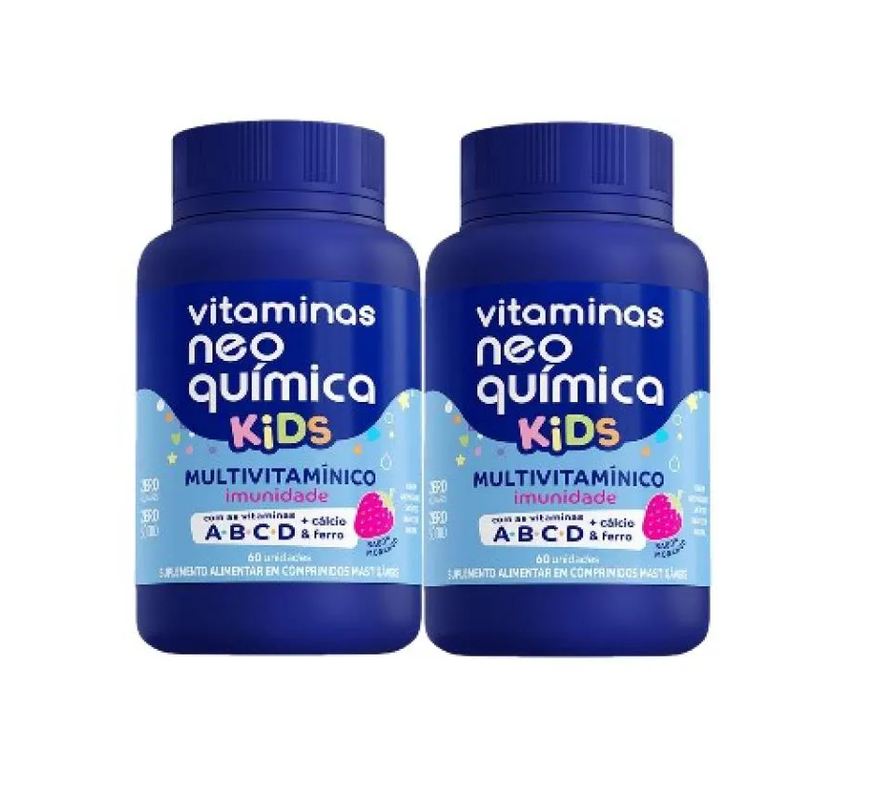 Neo Química Kit 2x Vitamina Kids Morango 60 Comp Mastigáveis -neoquimica