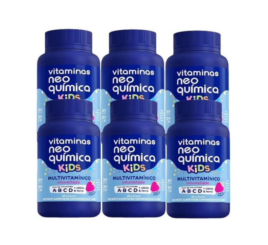 Neo Química Kit 6x Vitamina Kids Morango 60 Comp Mastigáveis -neoquimica