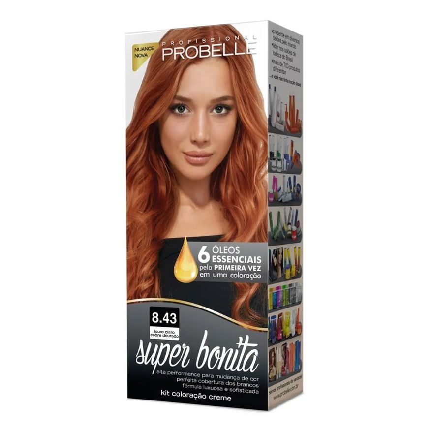 Probelle Tintura Super Bonita 8.43 Louro Claro Cobre Dourado