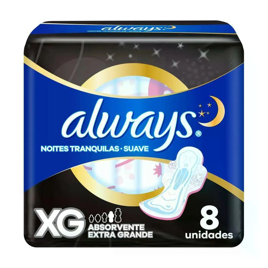 Always Abs Noturno Suave Xg C/ Abas C/ 8 unidades