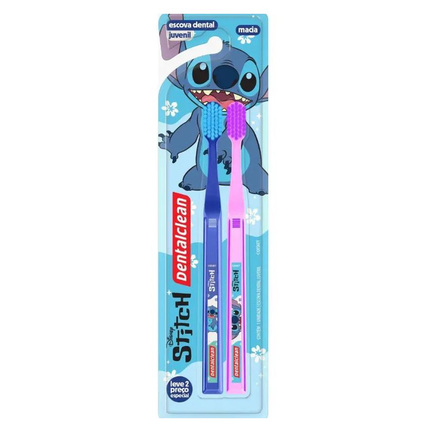 Dentalclean Escova Dental Juvenil Macia Disney Stitch Dentalclen 2 unidades