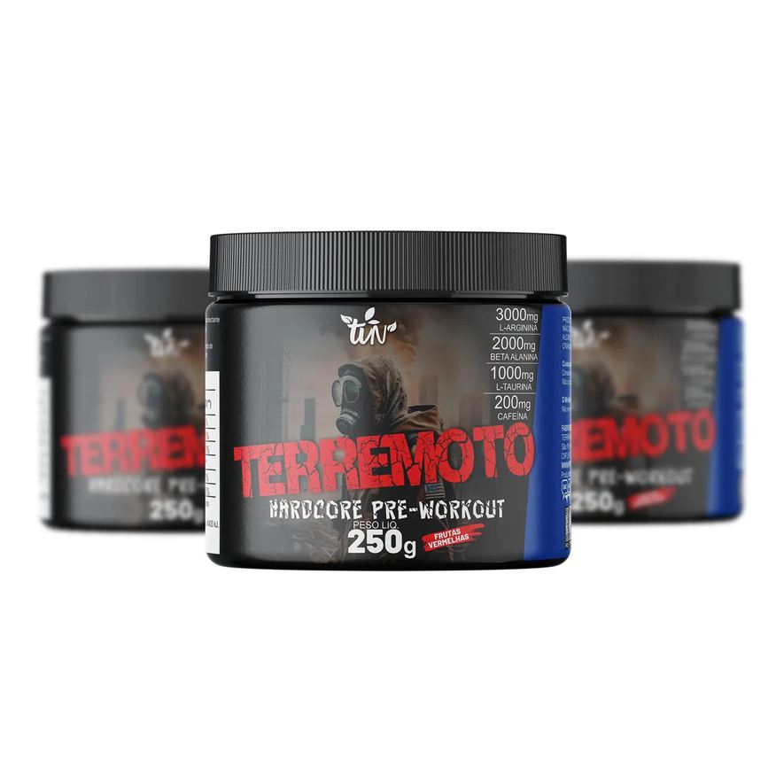 Terra Vida Natural 3 Pré Treino Terremoto 250g com As Composições L-arginina,beta Alanina, L-taurina e Cafeína Frutas Vermelhas