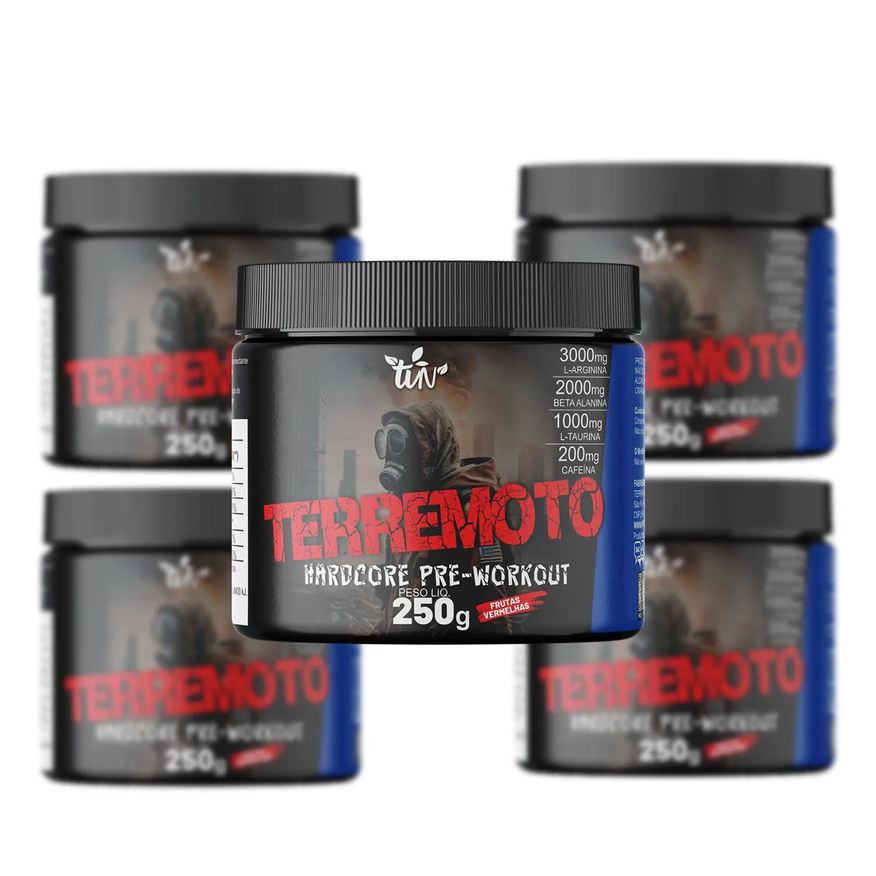 Terra Vida Natural 5 Pré Treino Terremoto 250g com As Composições L-arginina,beta Alanina, L-taurina e Cafeína Frutas Vermelhas