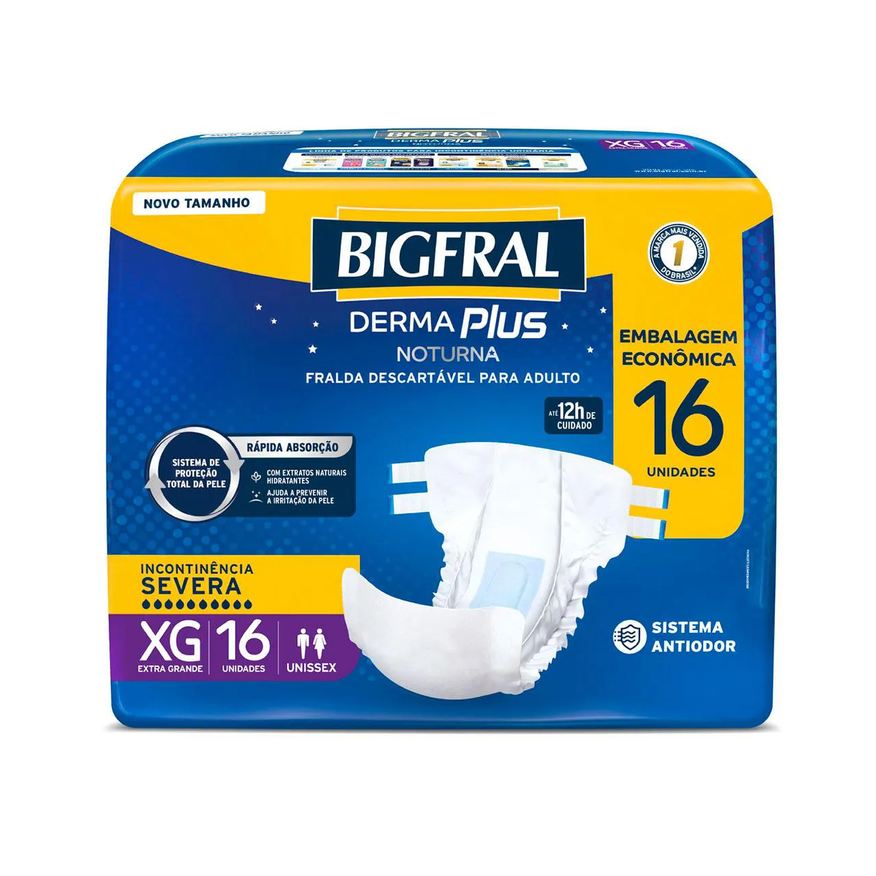 Bigfral Fralda Geriátrica Unissex Derma Plus Noturna XG Absorção Intensa 16 unidades