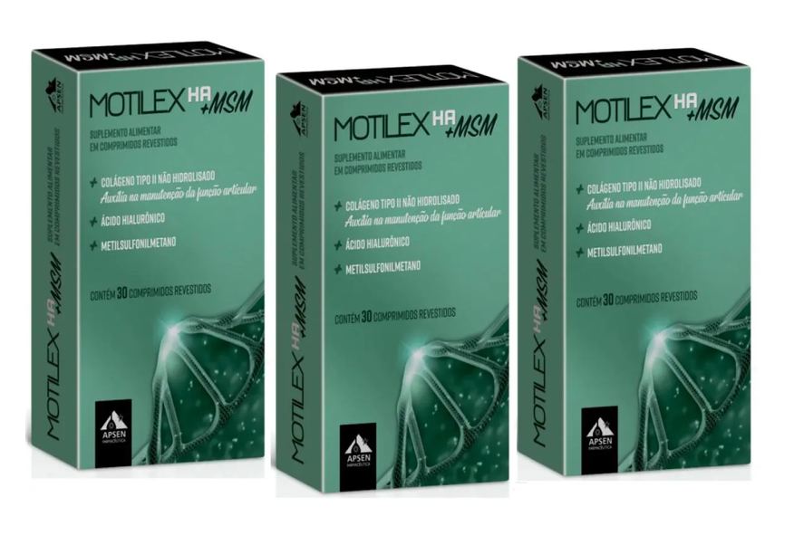 Apsen Motilex Ha+msm Kit C/3 Caixas C/30 comprimidos Cada - Colágeno Tipo 2 + Ácido Hialurônico + Msm = Metilsulfonilmetano + Vitamina C