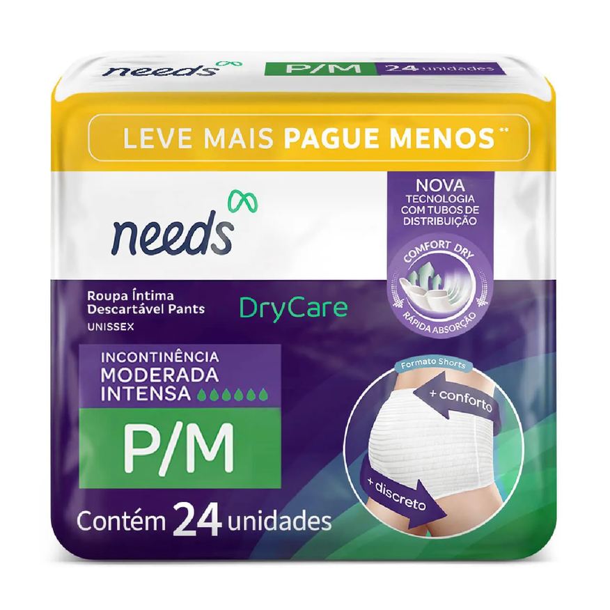 Needs Roupa Íntima Descartável DryCare Pants P/M 24 Unidades