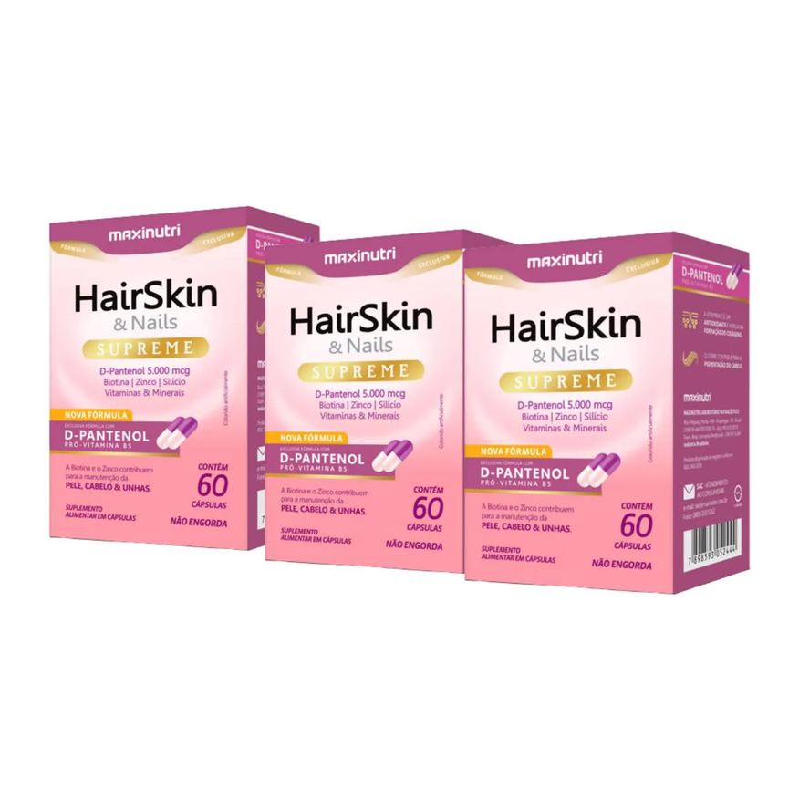 Maxinutri Kit C3 Suplemento Hairskin Fortaleça Cabelos Pele