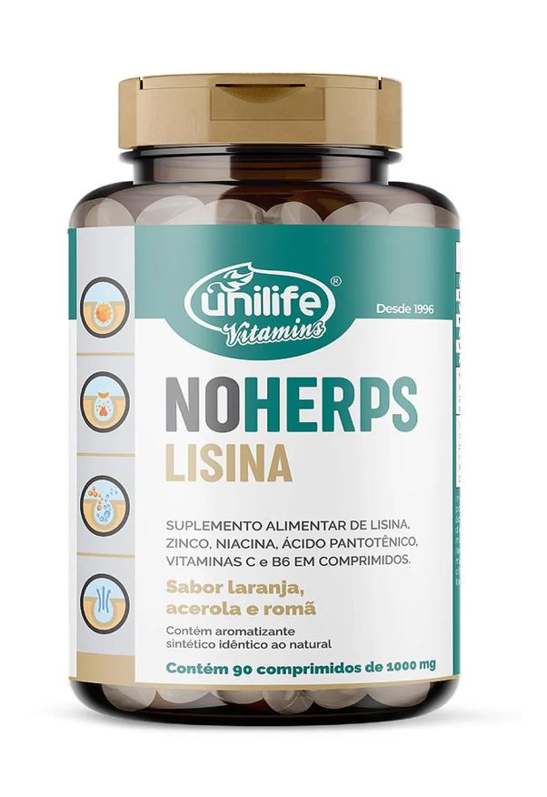 Unilife Noherps - Lisina - Sabor Laranja e Acerola - 90 Comprimidos