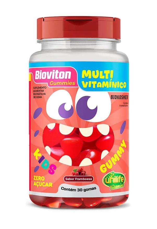 Unilife Multivitamínico Bioviton - Sabor Franboesa - Kids - 30 Gomas Mastigáveis