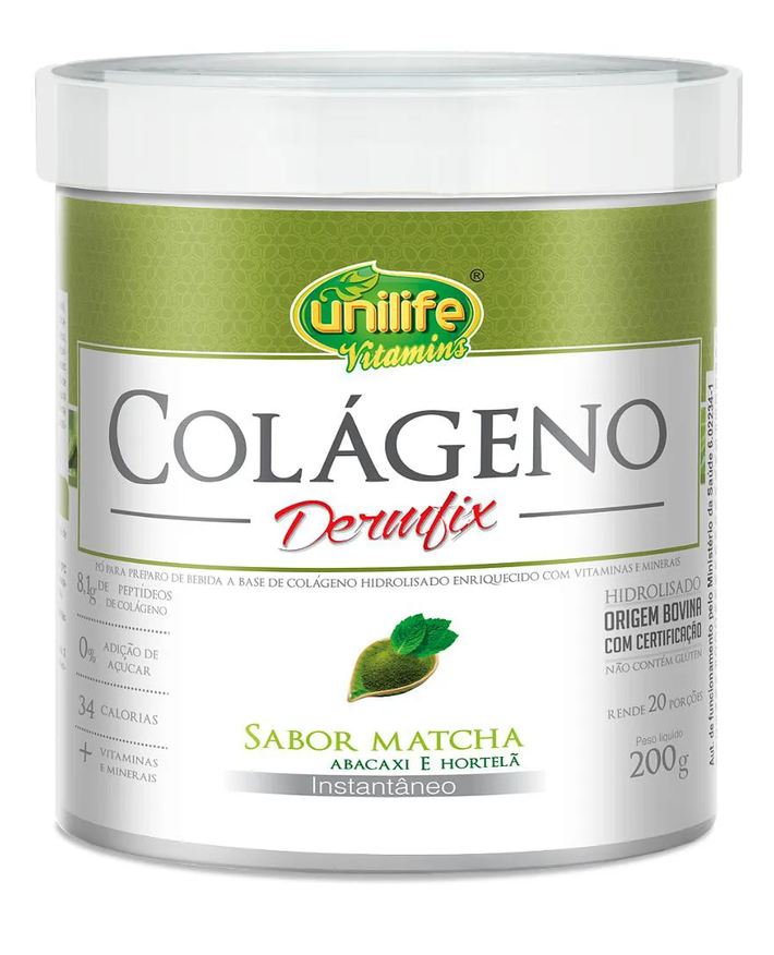 Unilife Colágeno Hidrolisado em Pó - Dermfix - Sabor Matchá - Abacaxi com Hortelã
