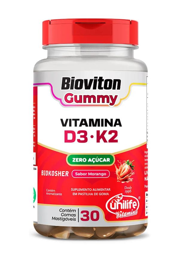Unilife Vitamina D3 + Vitamina K2 Bioviton - Sabor Morango - 30 Gomas Mastigáveis
