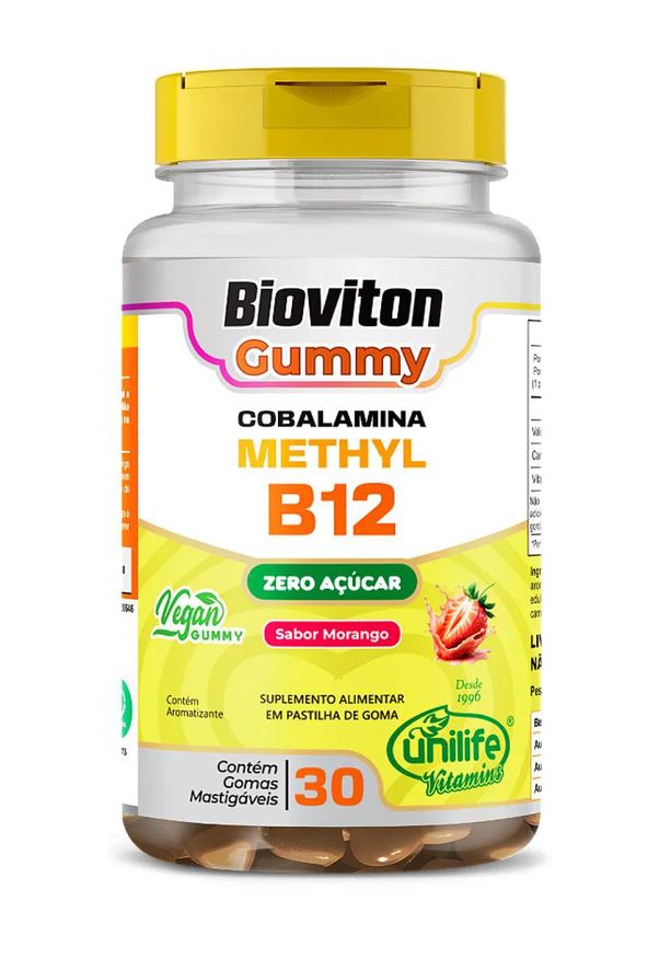Unilife Vitamina Methyl B12 Bioviton - Sabor Morango - 30 Gomas Mastigáveis