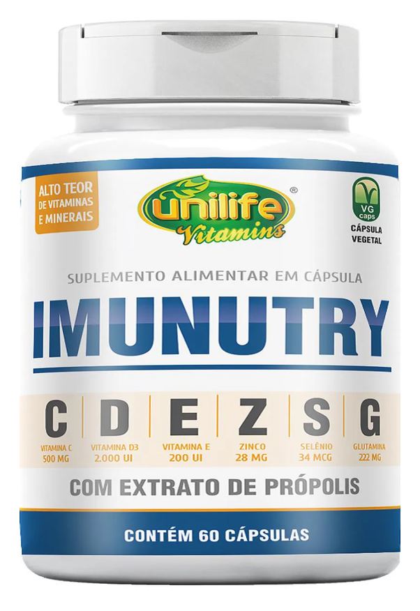 Unilife Imunutry - Zinco, Selênio, Glutamina, Própolis Verde + Vit. C, D e e - 60 cápsulas