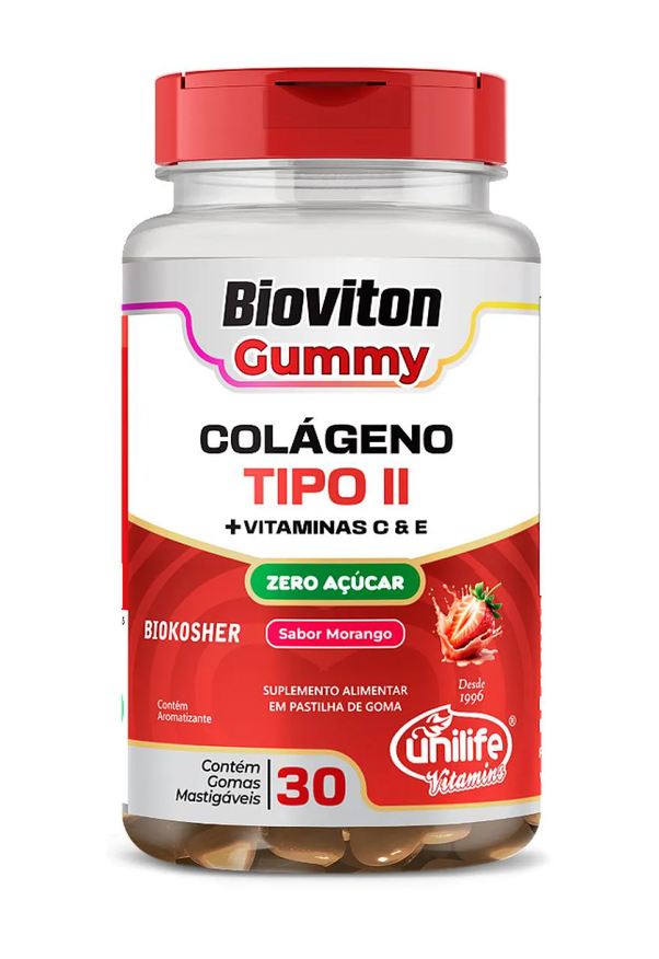 Unilife Colágeno Tipo Ii - Bioviton - Sabor Morango - 30 Gomas Mastigáveis