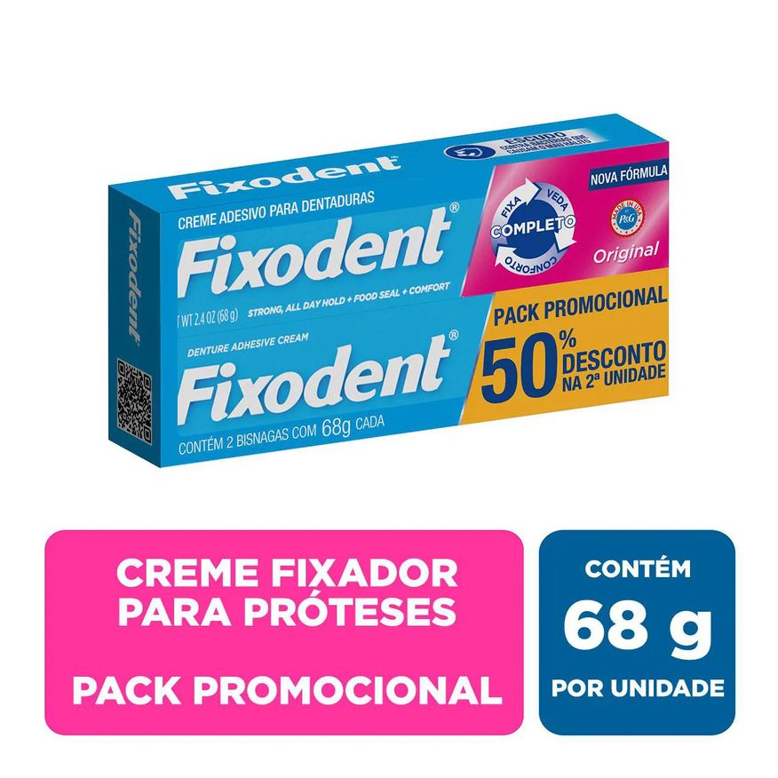 Creme Kit Fixador de Dentadura Fixodent Original 68g 2 unidades