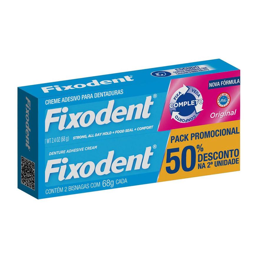 Creme Kit Fixador de Dentadura Fixodent Original 68g 2 unidades