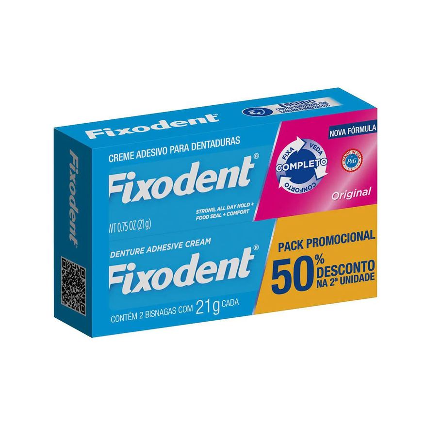 Adesivo Creme para Dentaduras Fixodent Original Pack Promocional com 50% de desconto na 2ª unidade