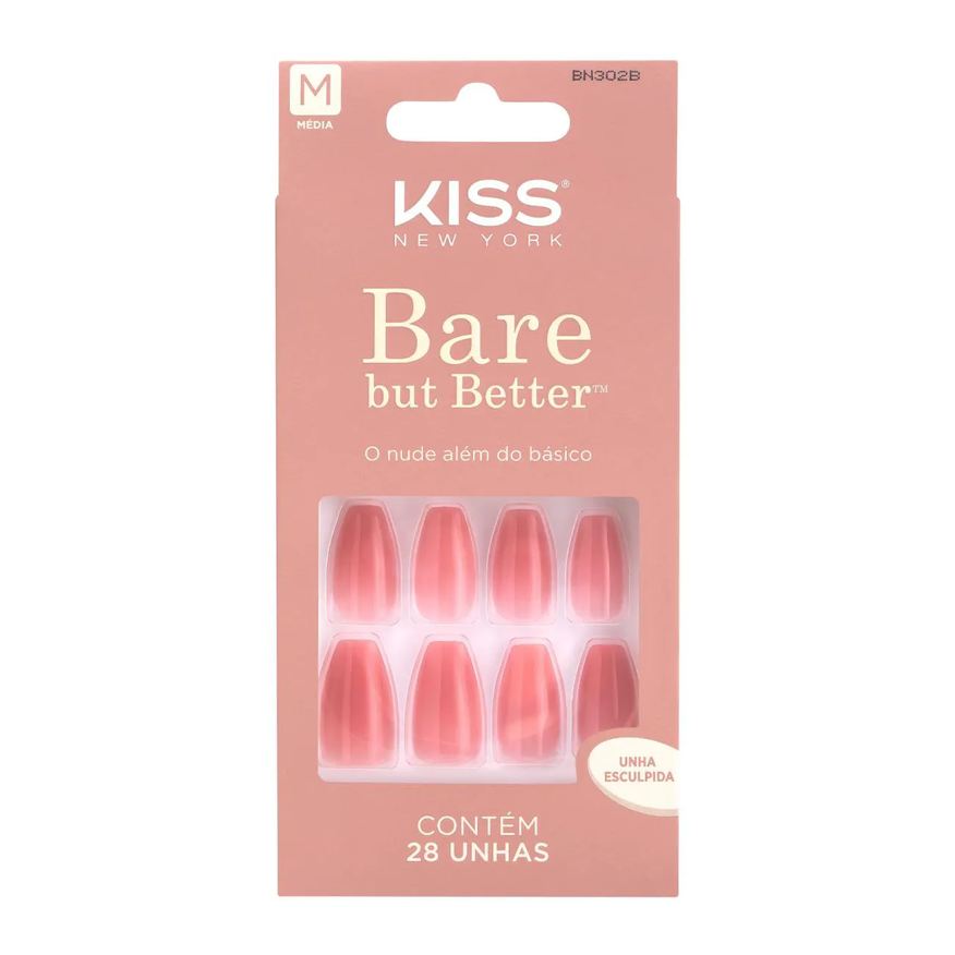 Kiss New York Unha Postiça sem Cola Bare But Better Nude Nude