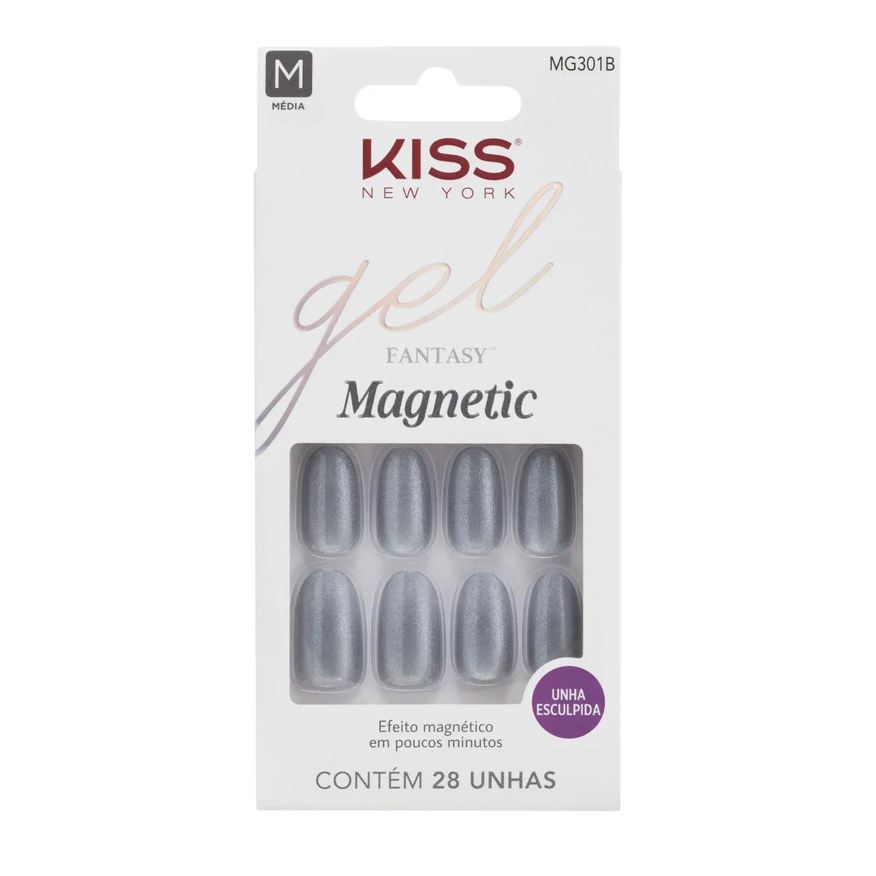 Kiss New York Unha Postiça Gel Fantasy Magnetic Nail Opal - Azul