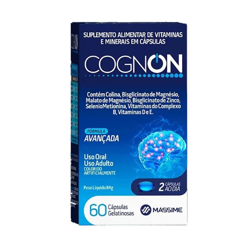 Massime Cognon Vitaminas e Minerais 1000mg - Concentração e Foco - 60 Cápsulas.