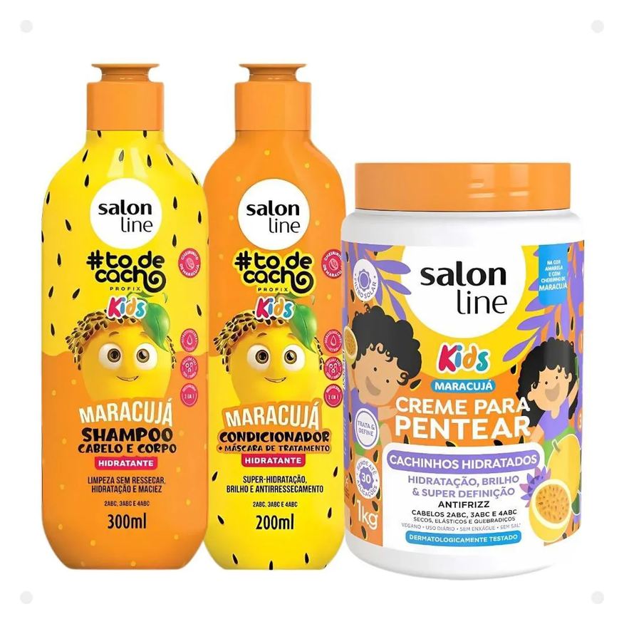 Salon Line Kit Kids: Shampoo + Condicionador e Creme para Pentear Maracujá