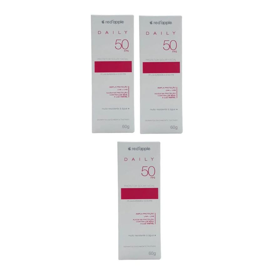 Red Apple 3 Caixas Protetor Facial Fps50 Toque Leve 60g