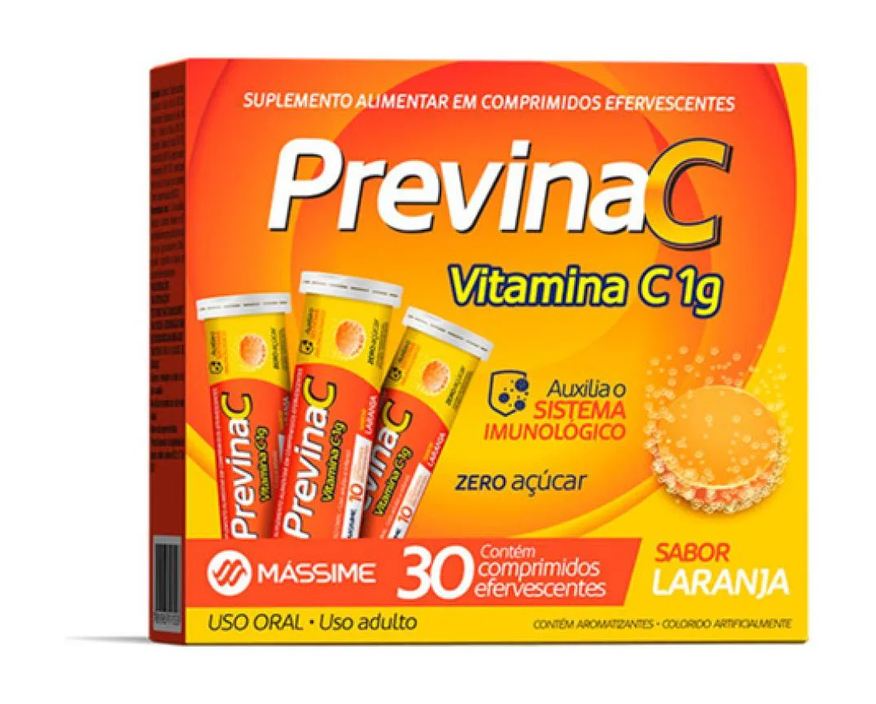 Massime Previna C Vitamina C Efervescente 30cpr sem Açucar - Laranja